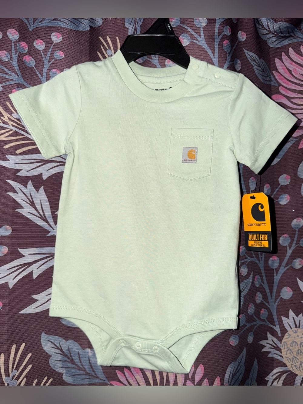 Carhartt Baby Short Sleeve Pocket Bodysuit in Pale Green